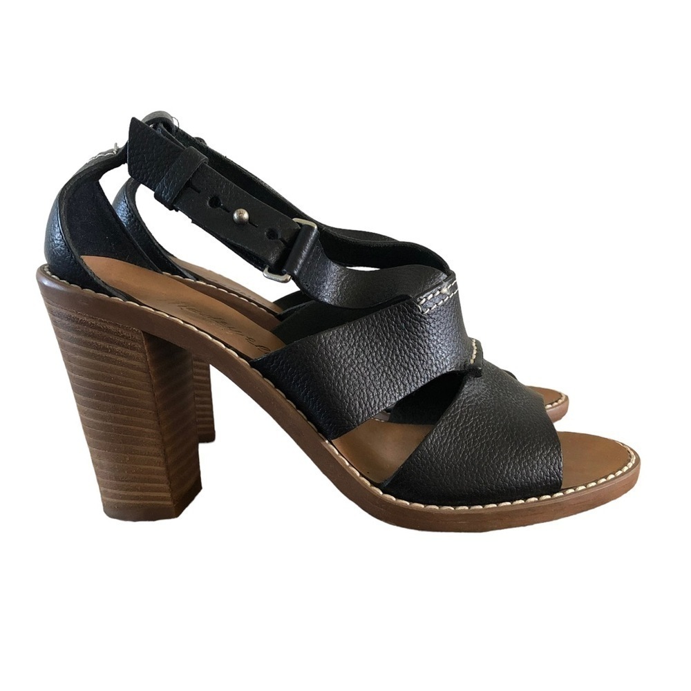 Madewell Beckett Black‎ Leather Stacked Heel Sandals 6